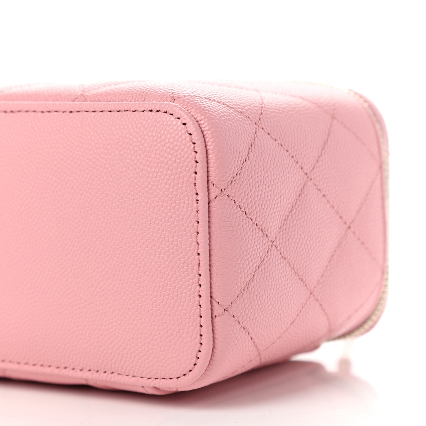 Caviar Quilted Small Vanity Case With Chain Pink