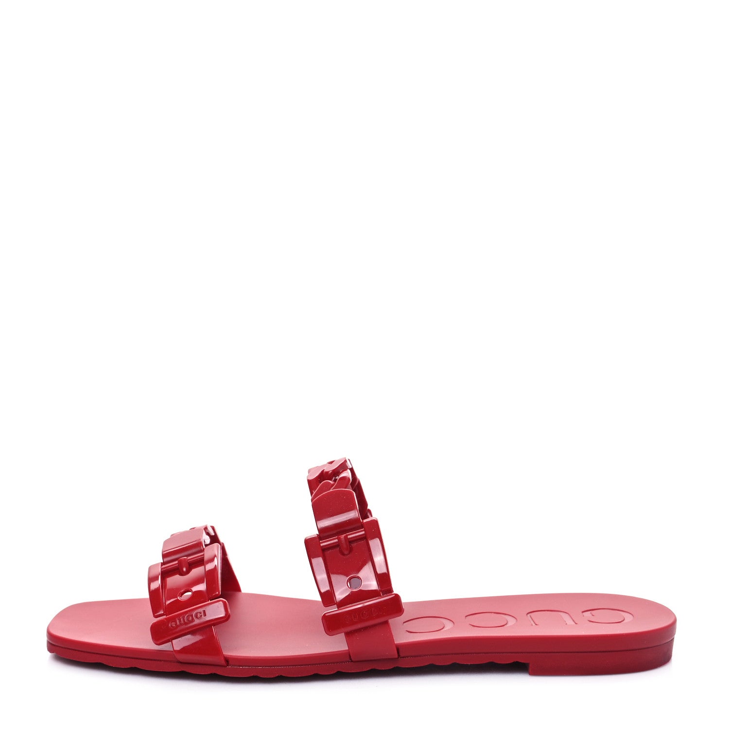 Gucci Rubber Womens Slide Sandals 39 Hibiscus Red 1494831