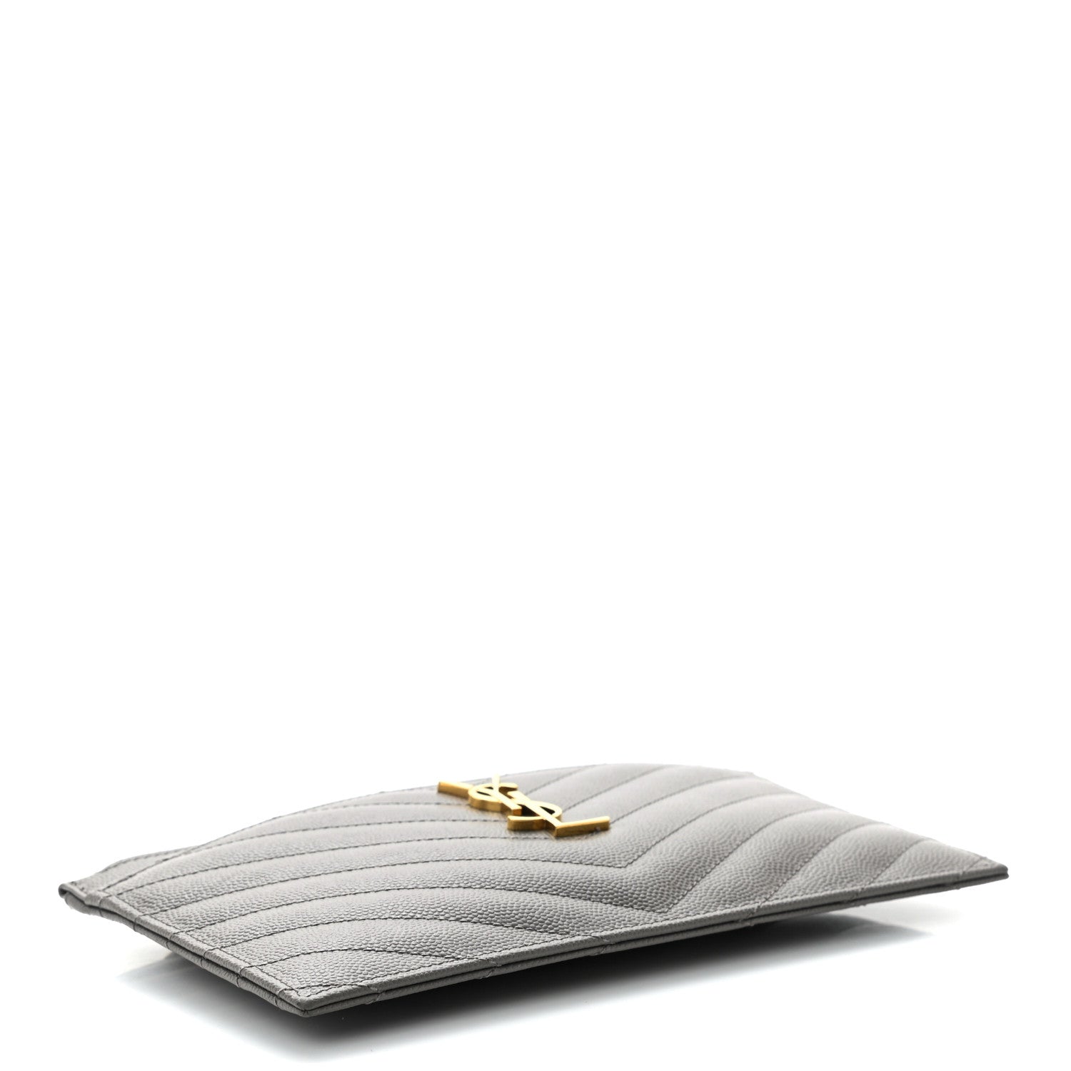 Saint Laurent Grain De Poudre Chevron Monogram Bill Pouch Fog 4 of 9