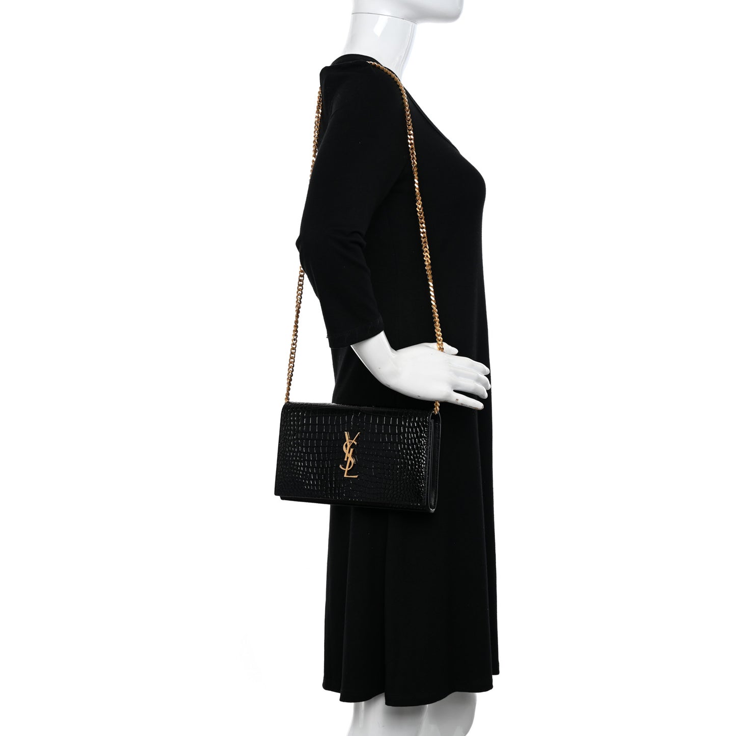 Calfskin Crocodile Embossed Cassandre Wallet On Chain WOC Black