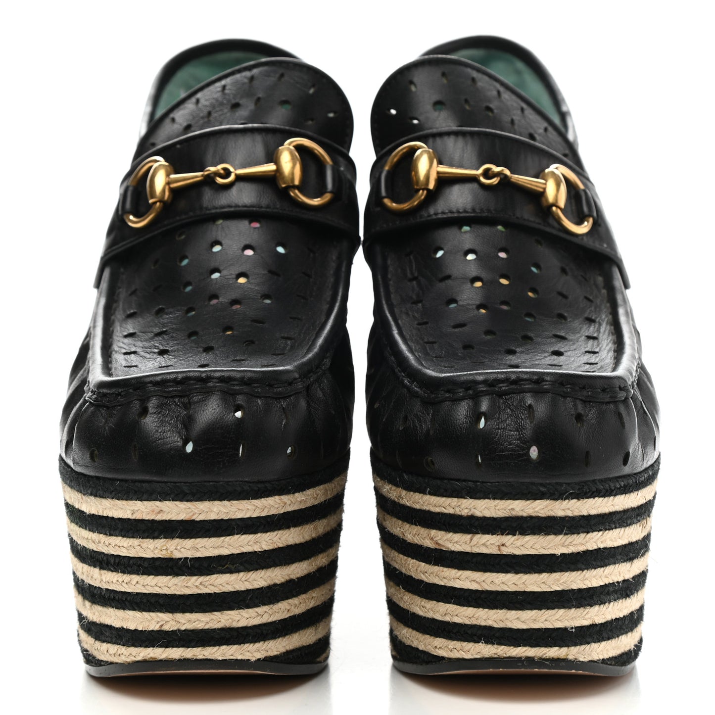 Calfskin Perforated Vegas Espadrille Platform Loafers 39 Black