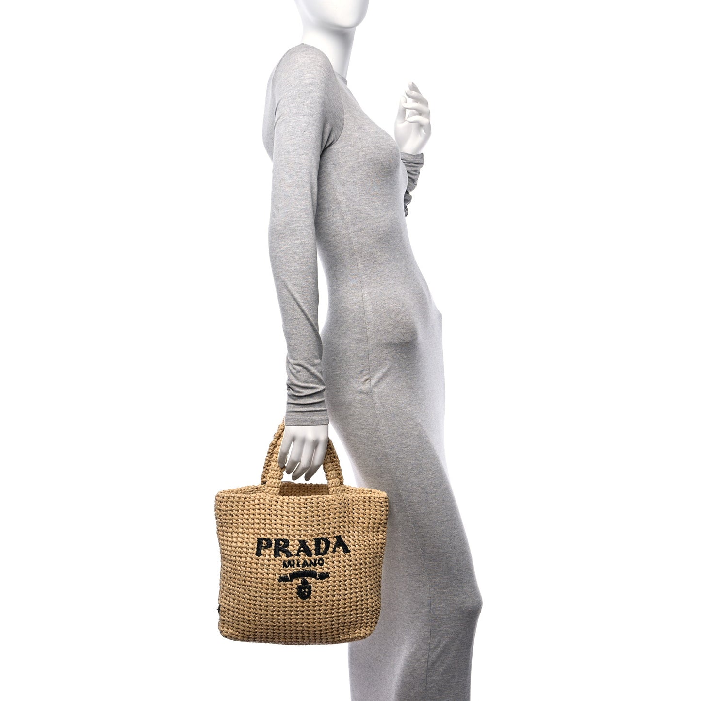 Yarn Raffia Effect Crochet Embroidered Small Logo Tote Naturale