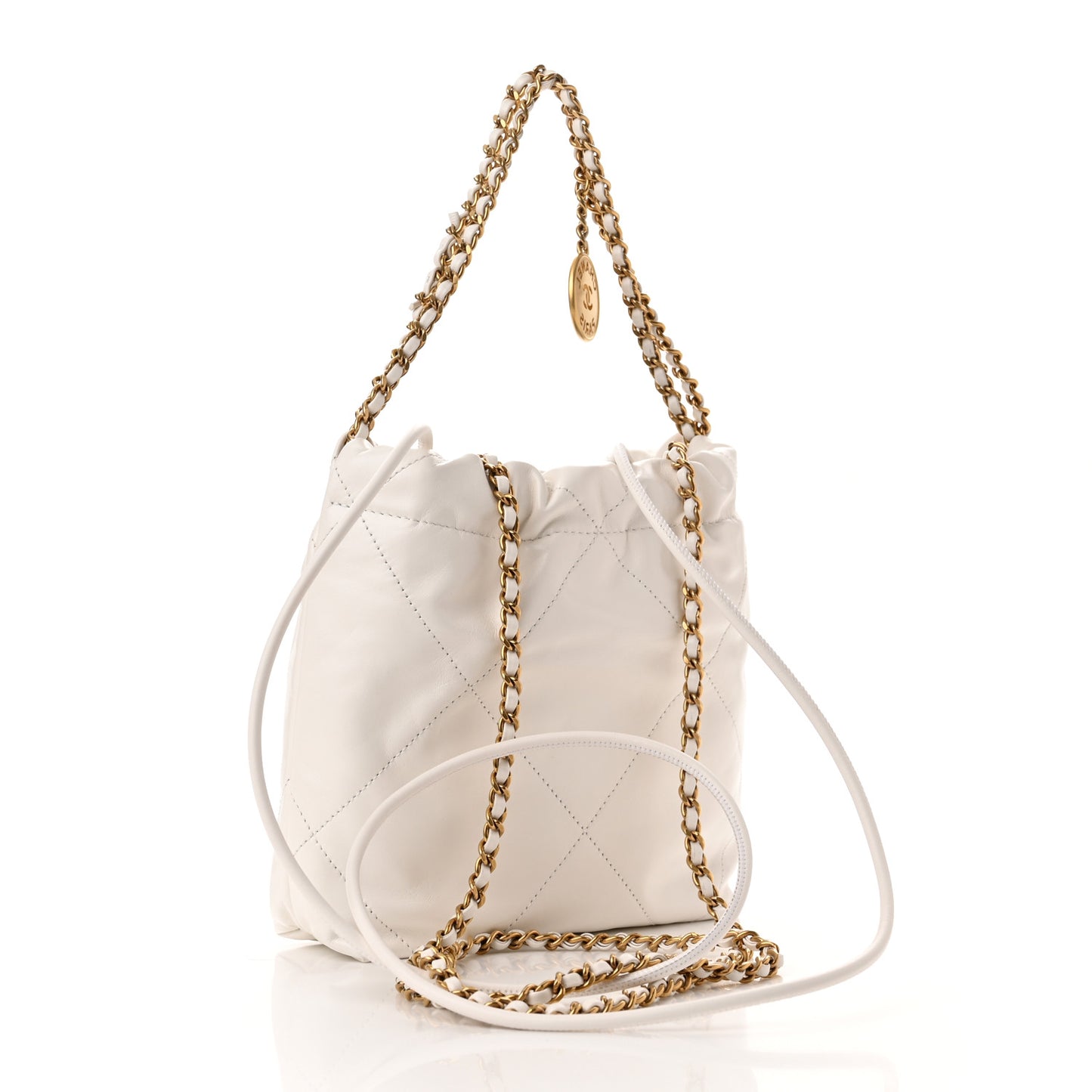 Shiny Calfskin Quilted Mini Chanel 22 White