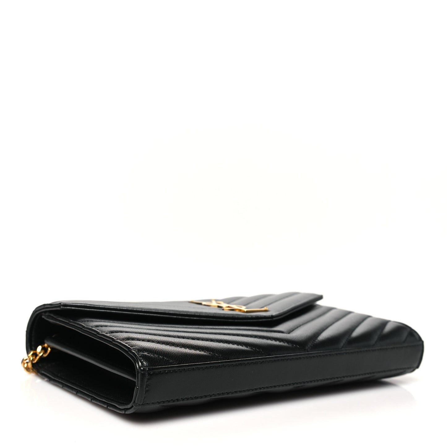 Grain De Poudre Matelasse Chevron Monogram Chain Wallet Black