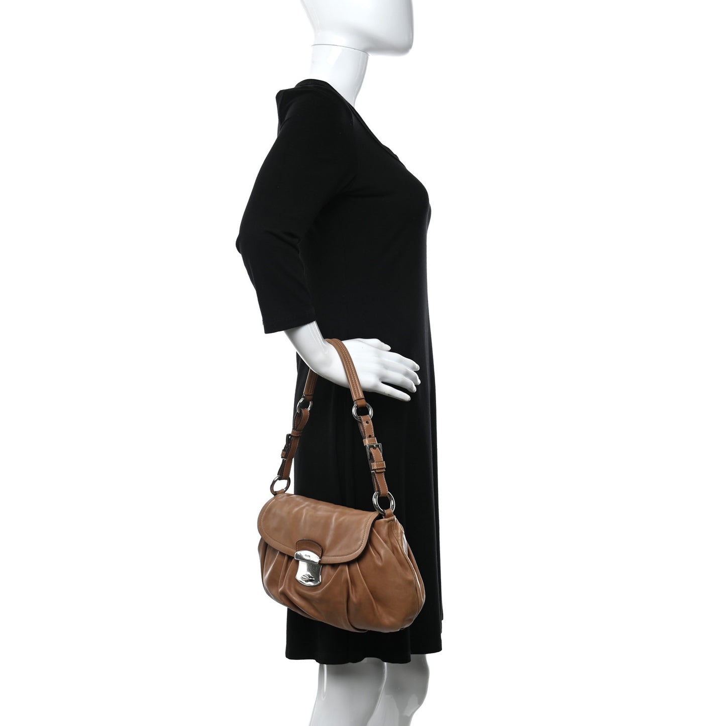 Soft Calfskin Pleated Shoulder Bag Brown