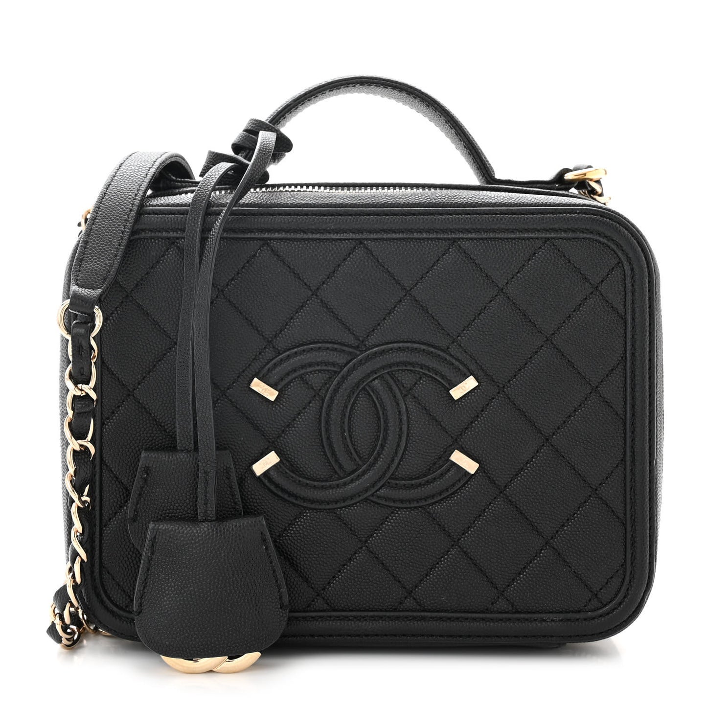 Caviar Quilted Medium CC Filigree Vanity Case Black