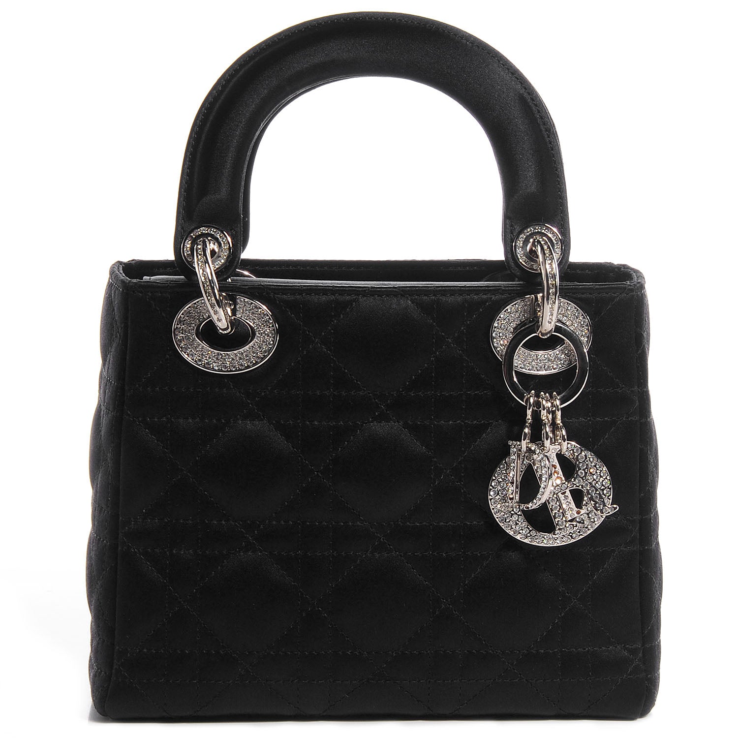 Christian Dior Satin Swarovski Crystal Cannage Mini Lady Dior