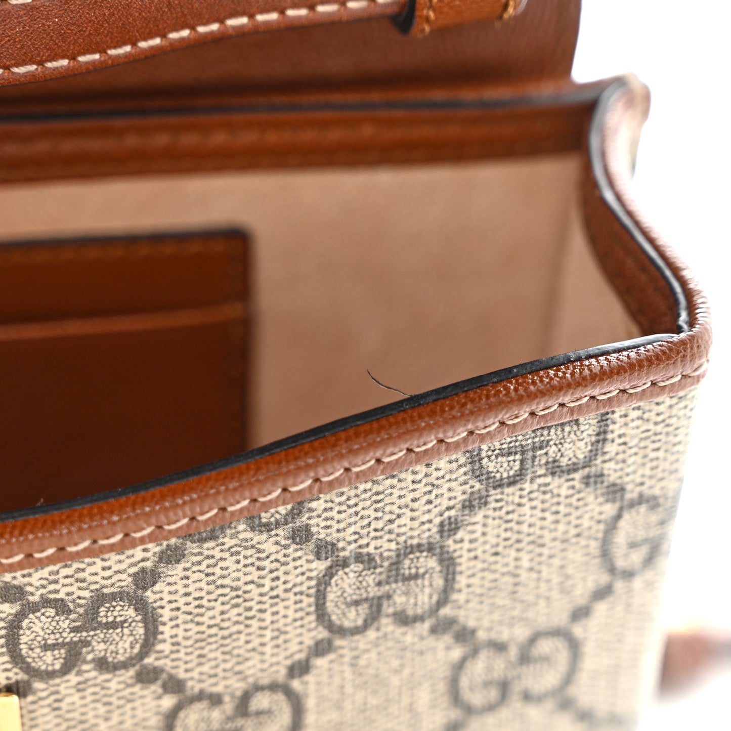GG Supreme Monogram Calfskin Mini Padlock Top Handle Shoulder Bag Beige Black Cuir