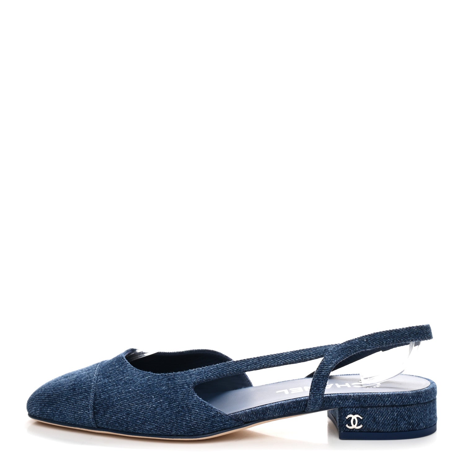 Chanel Denim Cap Toe CC Slingback Flats 38.5 Light Blue 1834014