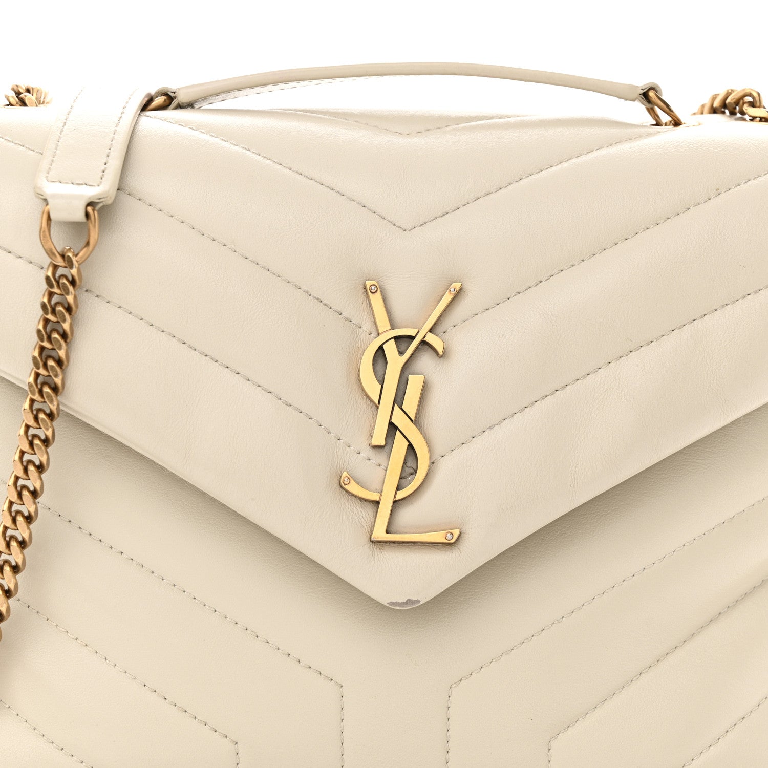 Saint Laurent Calfskin Y Quilted Monogram Small Loulou Chain Satchel Blanc Vintage 8 of 13