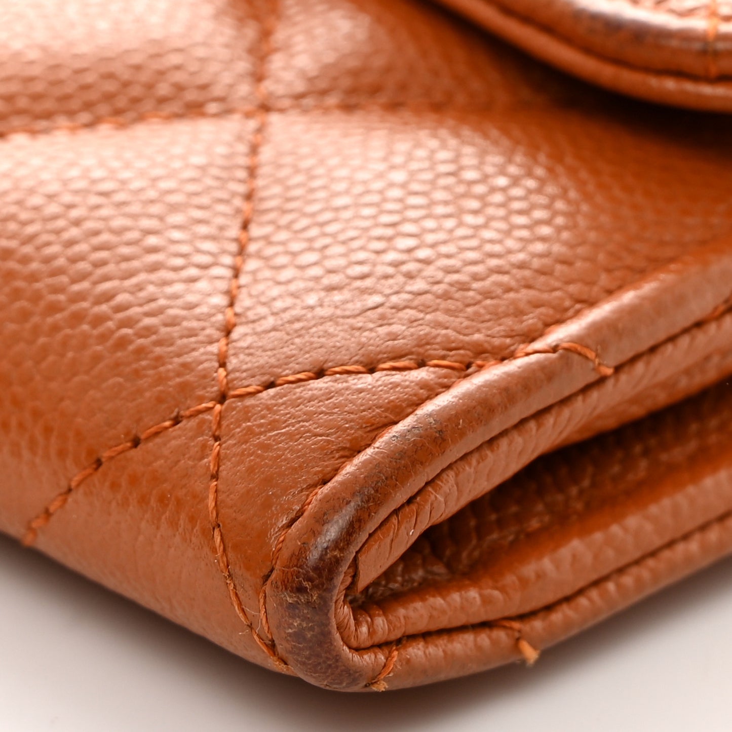 Caviar Quilted Large Gusset Flap Wallet Dark Beige