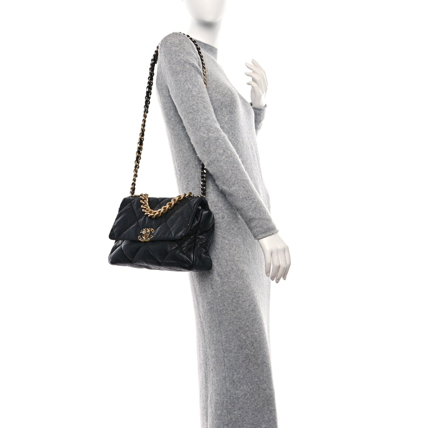 Lambskin Quilted Large Chanel 19 Flap Black