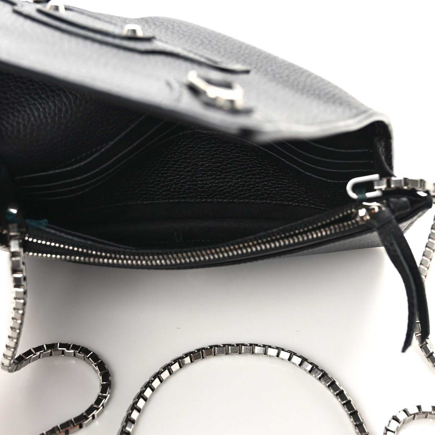 Grained Calfskin Classic Silver Hardware Wallet on Chain Black