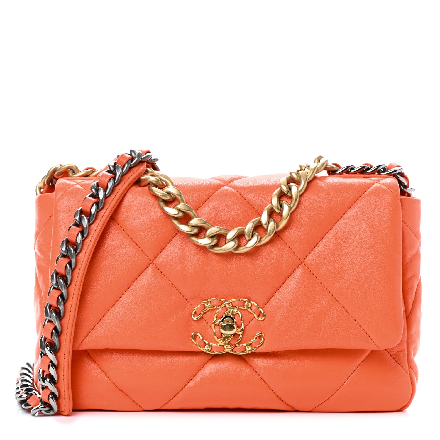 Chanel Goatskin Quilted Medium Chanel 19 Flap Orange 1 of 9