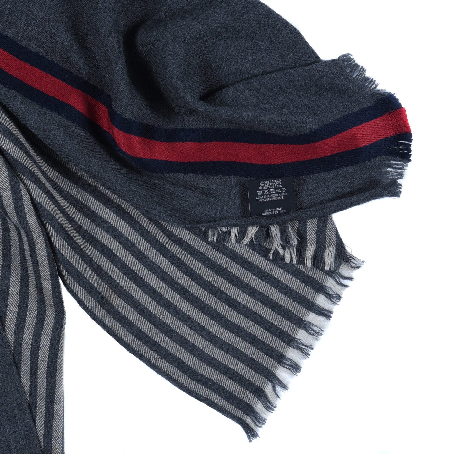 Wool Silk Monogram Web Scarf Grey