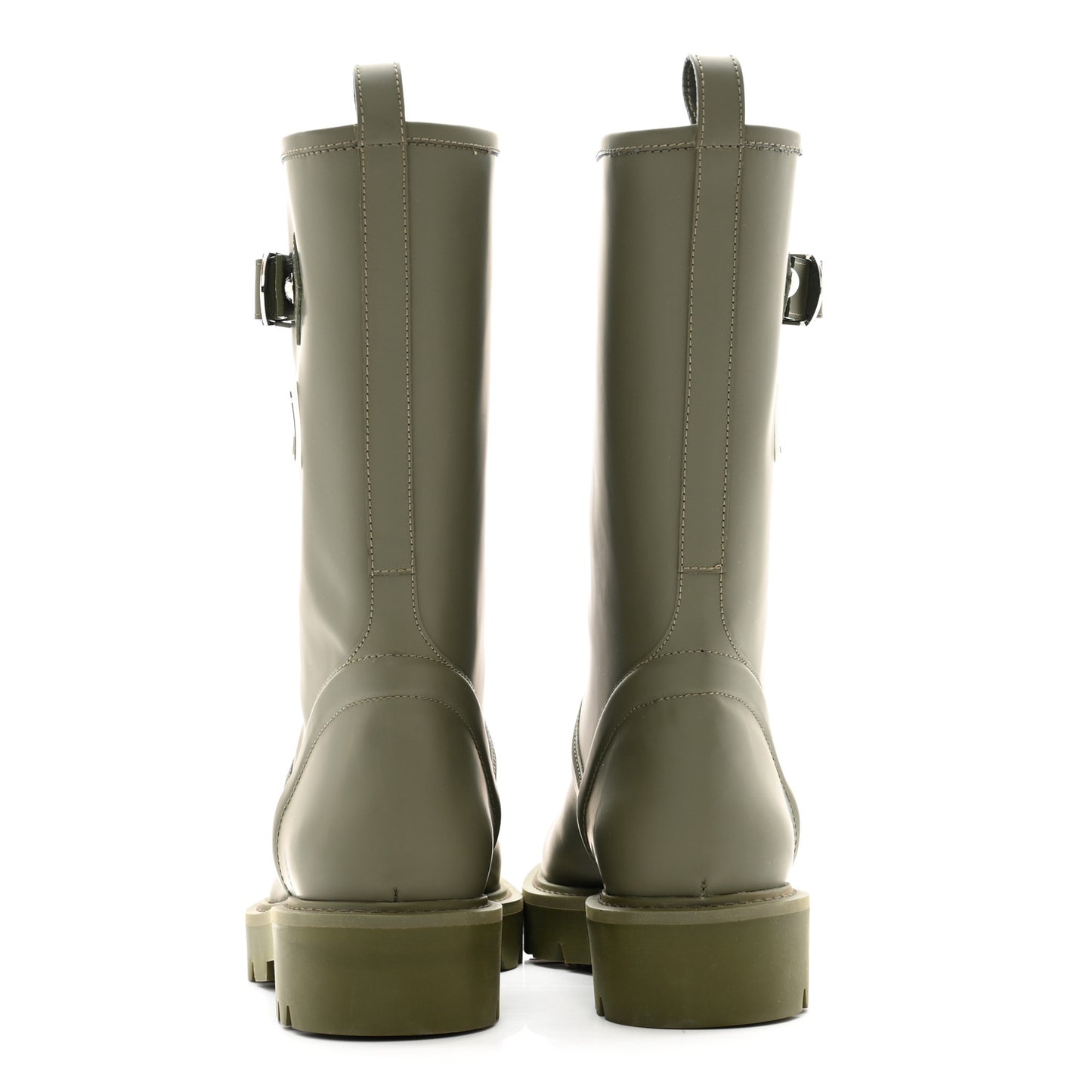 Rubber Calfskin Territory Flat Boots 37 Khaki