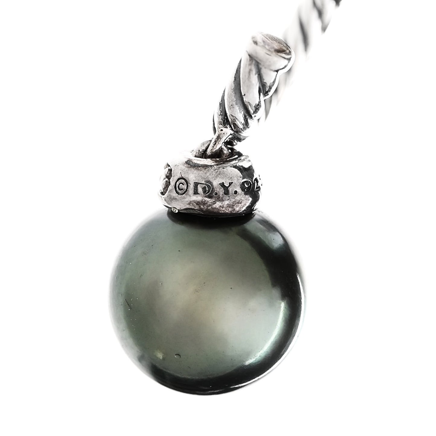 Sterling Silver Diamond Tahitian Pearl Solari Cable Drop Earrings