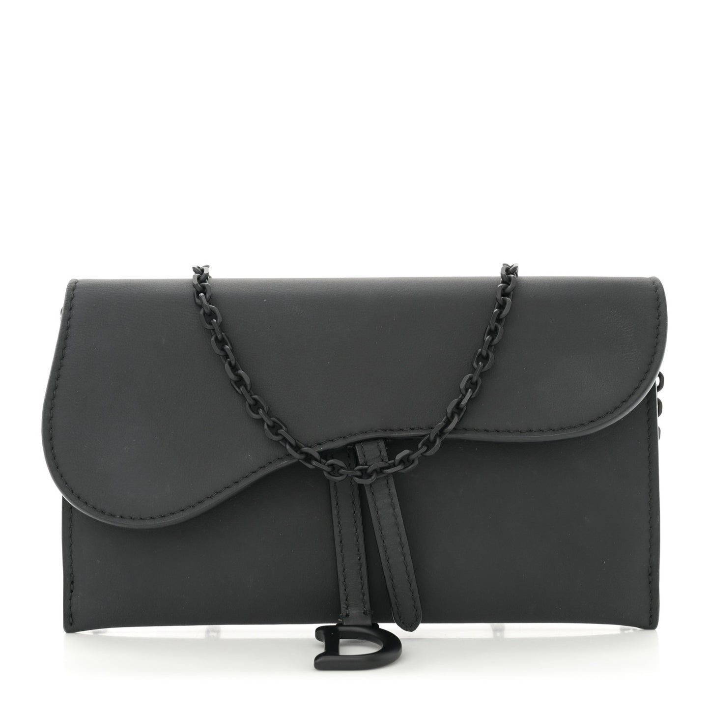 Ultra Matte Calfskin Saddle Chain Wallet Pouch Black
