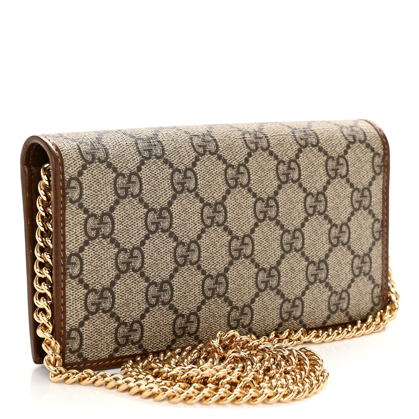 GG Supreme Monogram Azalea Calfskin Horsebit 1955 Wallet On Chain Beige Ebony Brown Sugar