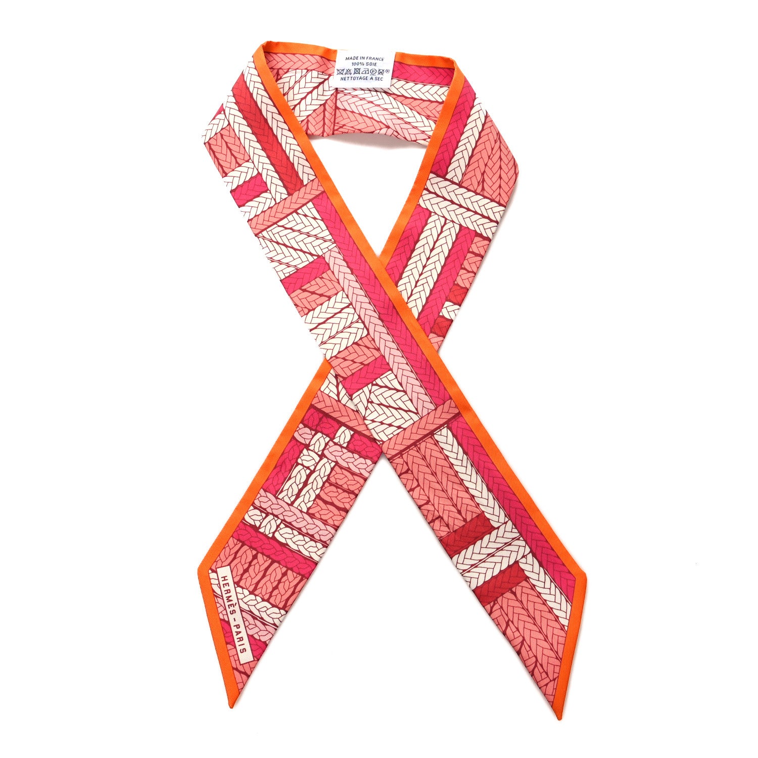 Hermes Silk Tresses H Twilly Rose Vif Orange White 1 of 4