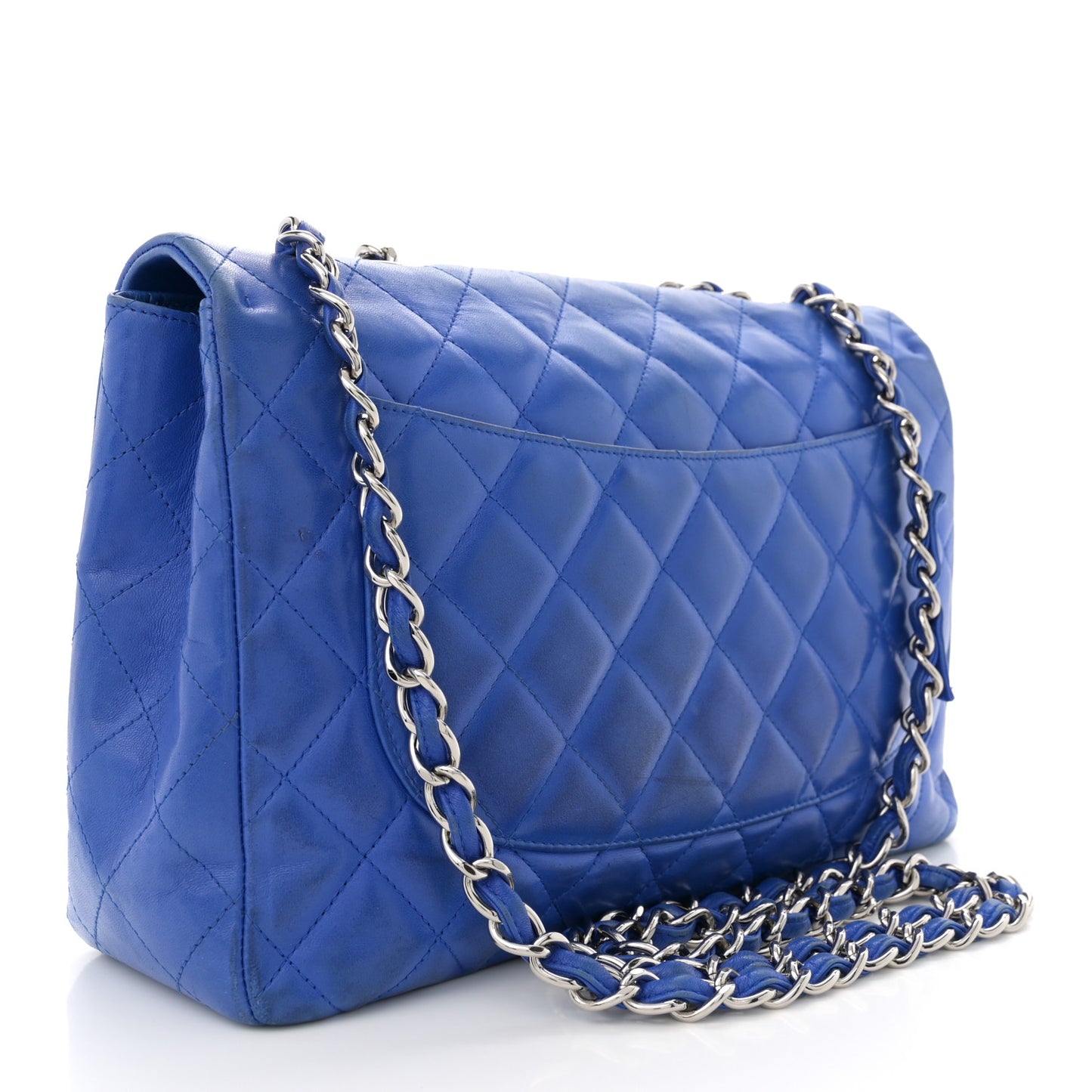Lambskin Quilted Jumbo Single Flap Blue