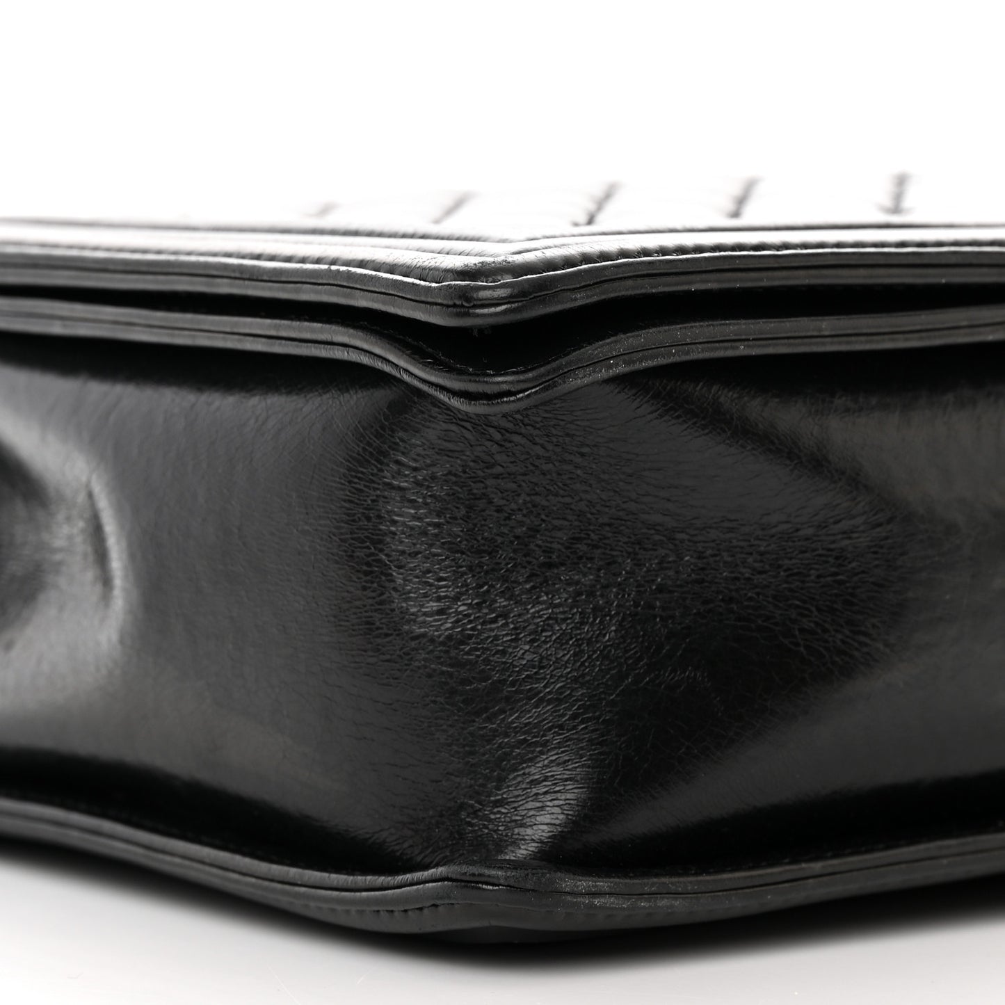 Glazed Calfskin Quilted Large Boy Flap Black