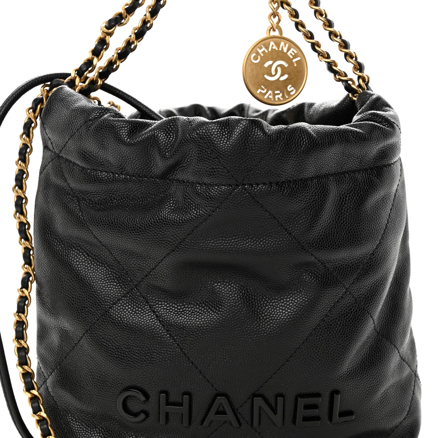 Shiny Caviar Quilted Monochrome Mini Chanel 22 Black
