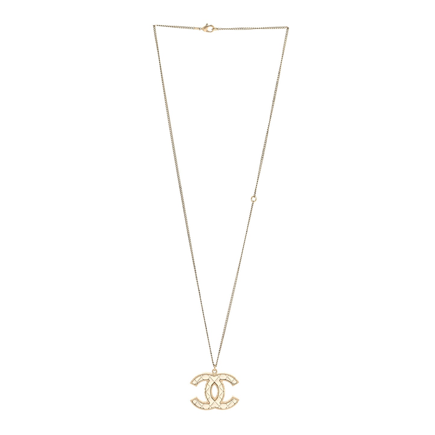 Metal Quilted CC Pendant Necklace Gold White
