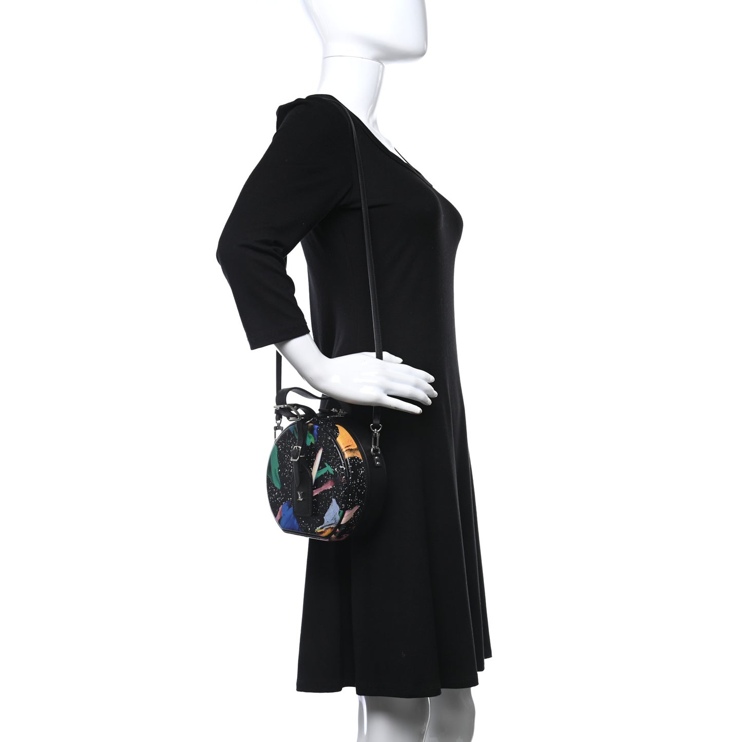 Calfskin Splash Print Petite Boite Chapeau Black
