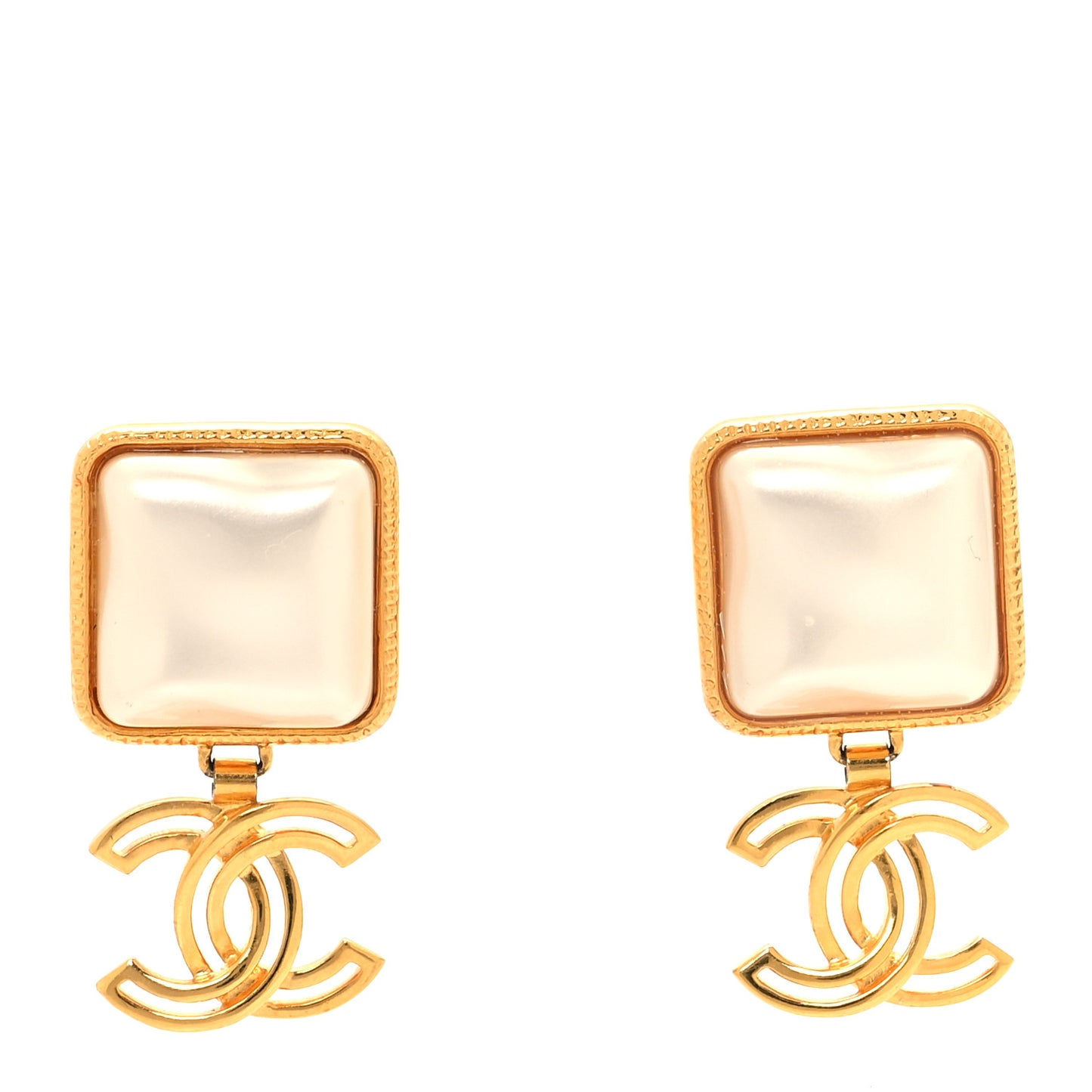Metal Pearl Obazine CC Drop Earrings Gold