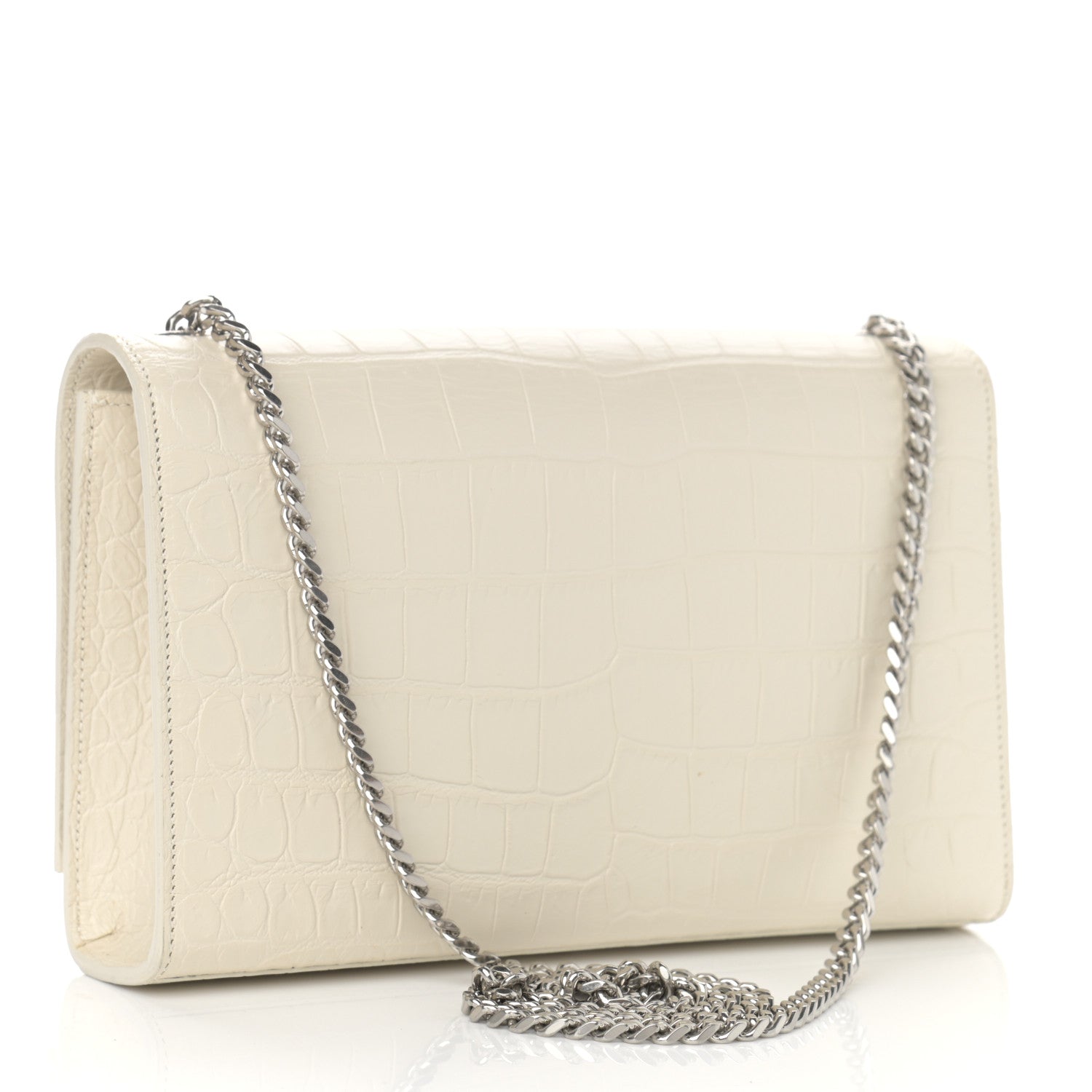 Saint Laurent Calfskin Crocodile Embossed Medium Classic Monogram Kate Tassel Satchel Crema Soft 3 of 12