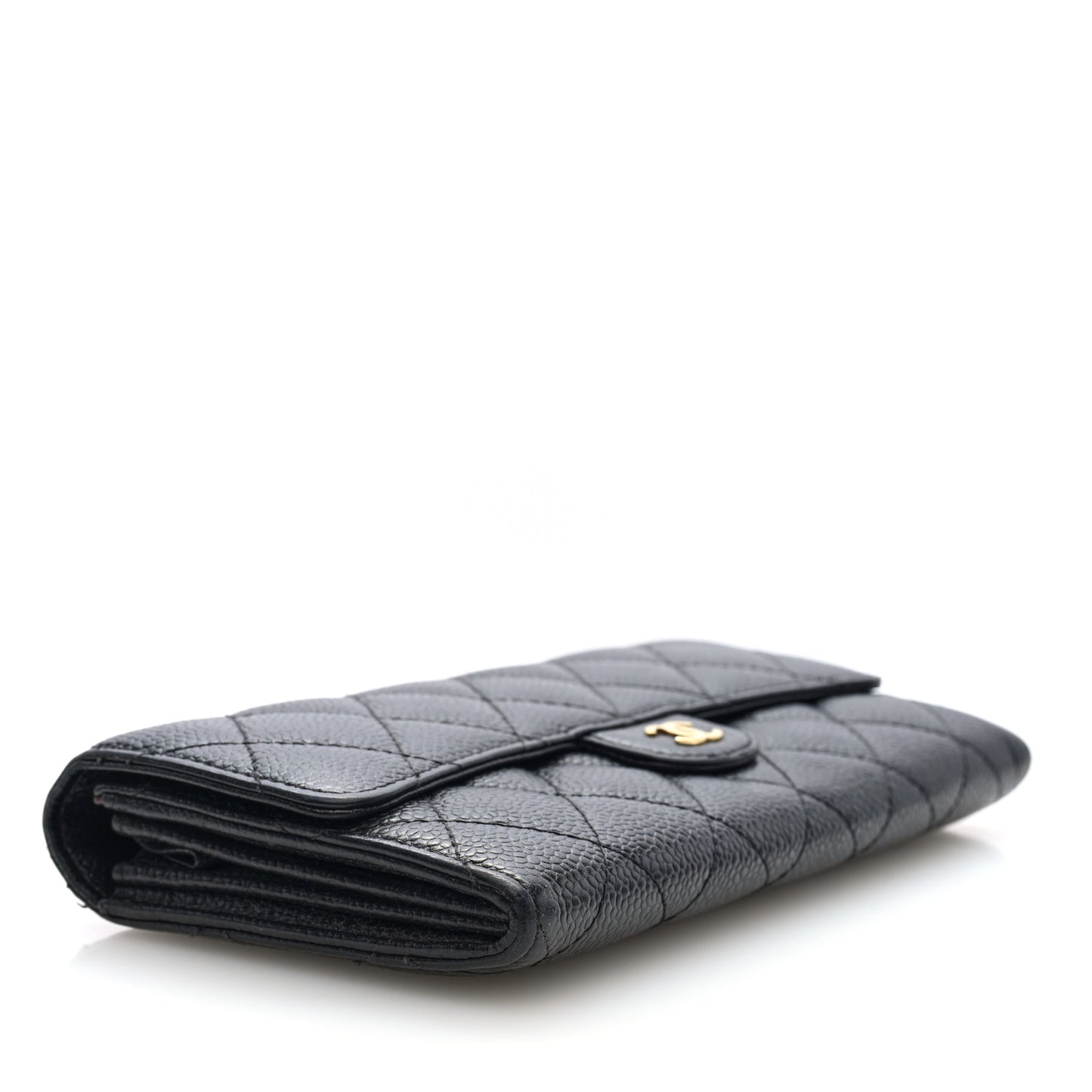 Caviar Quilted Large Gusset Flap Wallet Black