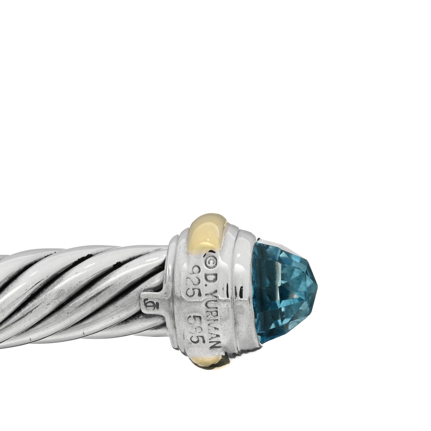 Sterling Silver 14K Yellow Gold Blue Topaz 7mm Cable Classics Bracelet