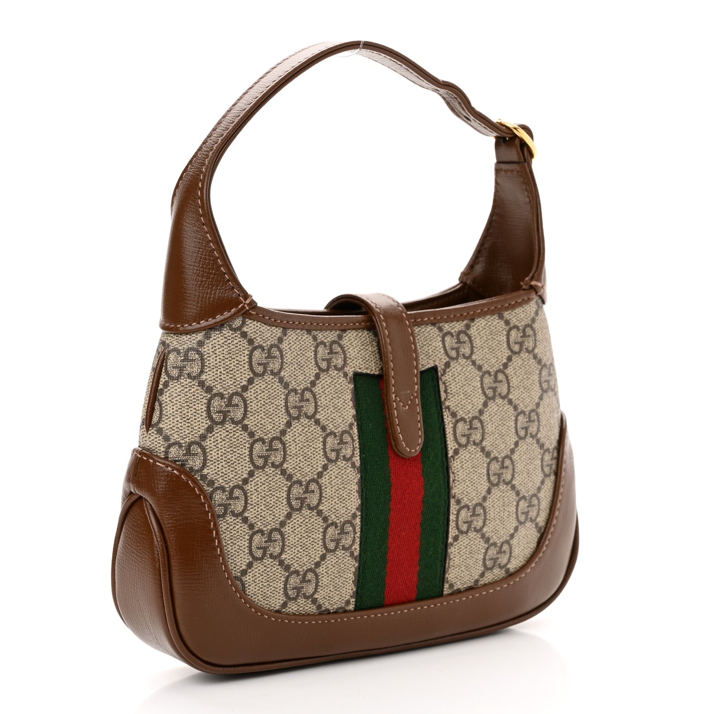 GG Supreme Monogram Azalea Calfskin Web Mini Jackie 1961 Hobo Beige Ebony Brown Sugar