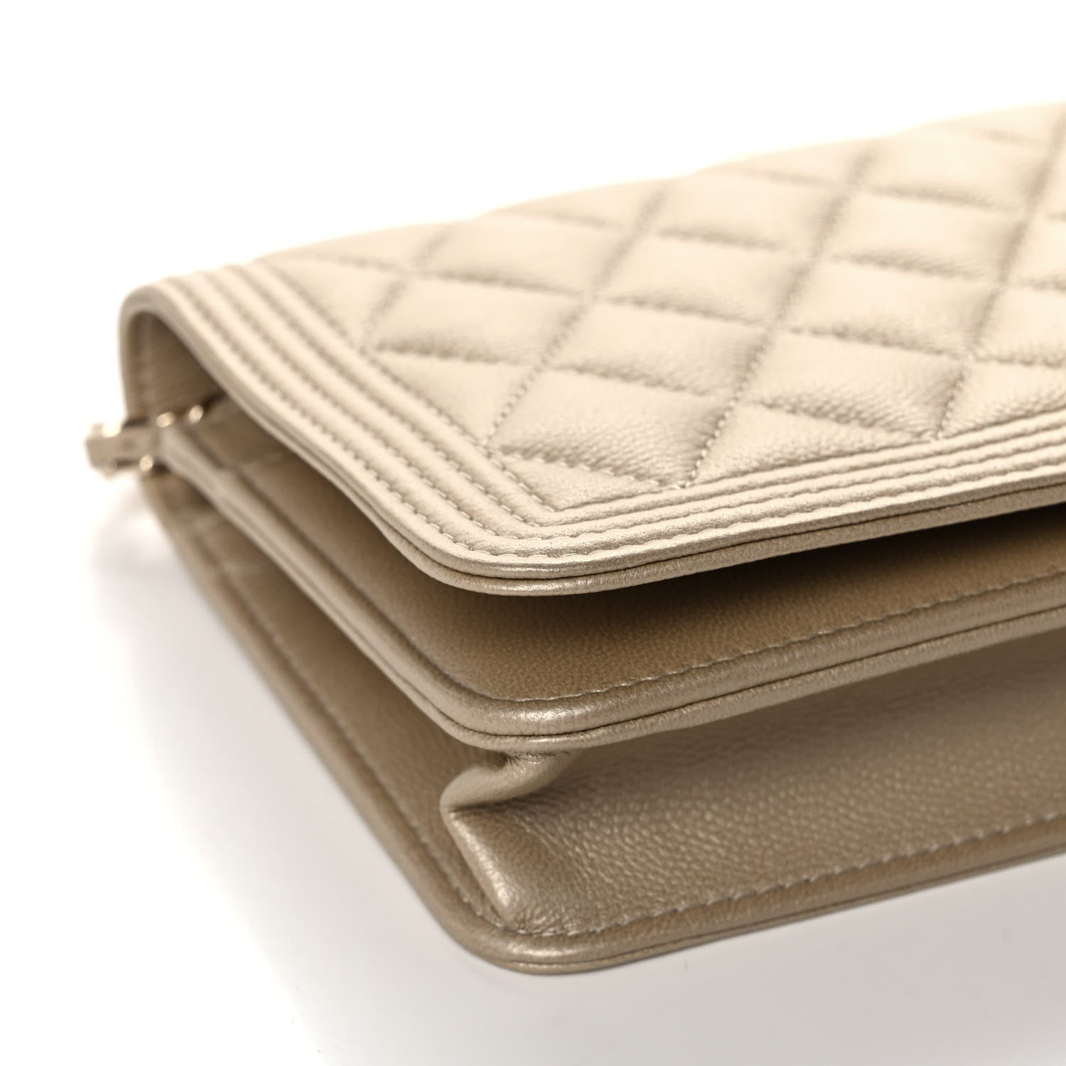 Chanel Metallic Caviar Quilted Boy Wallet On Chain WOC Light Gold 4 of 10