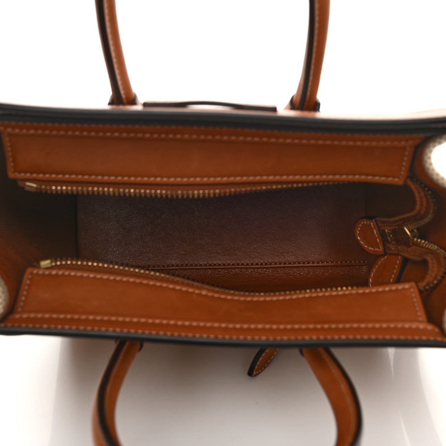 Textile Smooth Calfskin Nano Luggage Tan White
