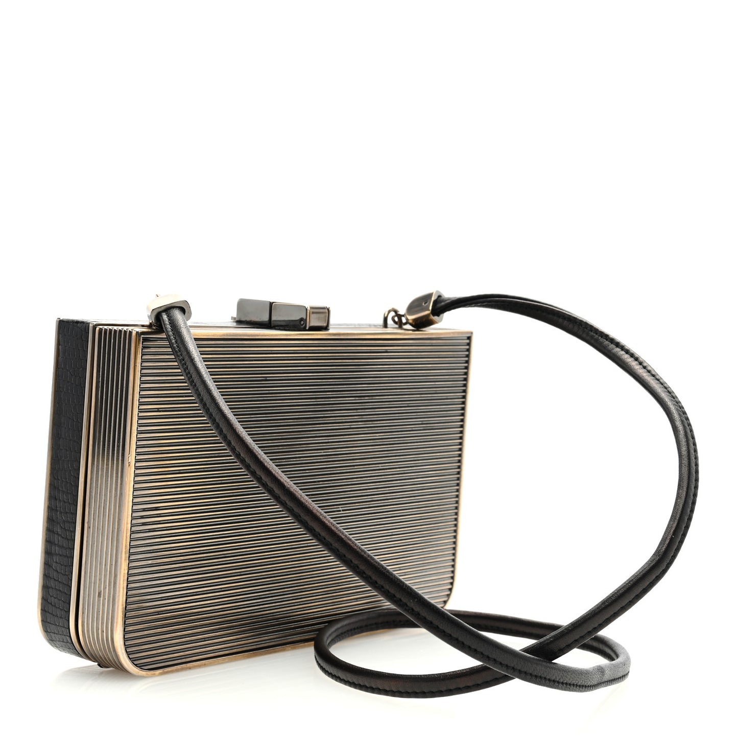 Lizard Metal Box Clutch Black Gold