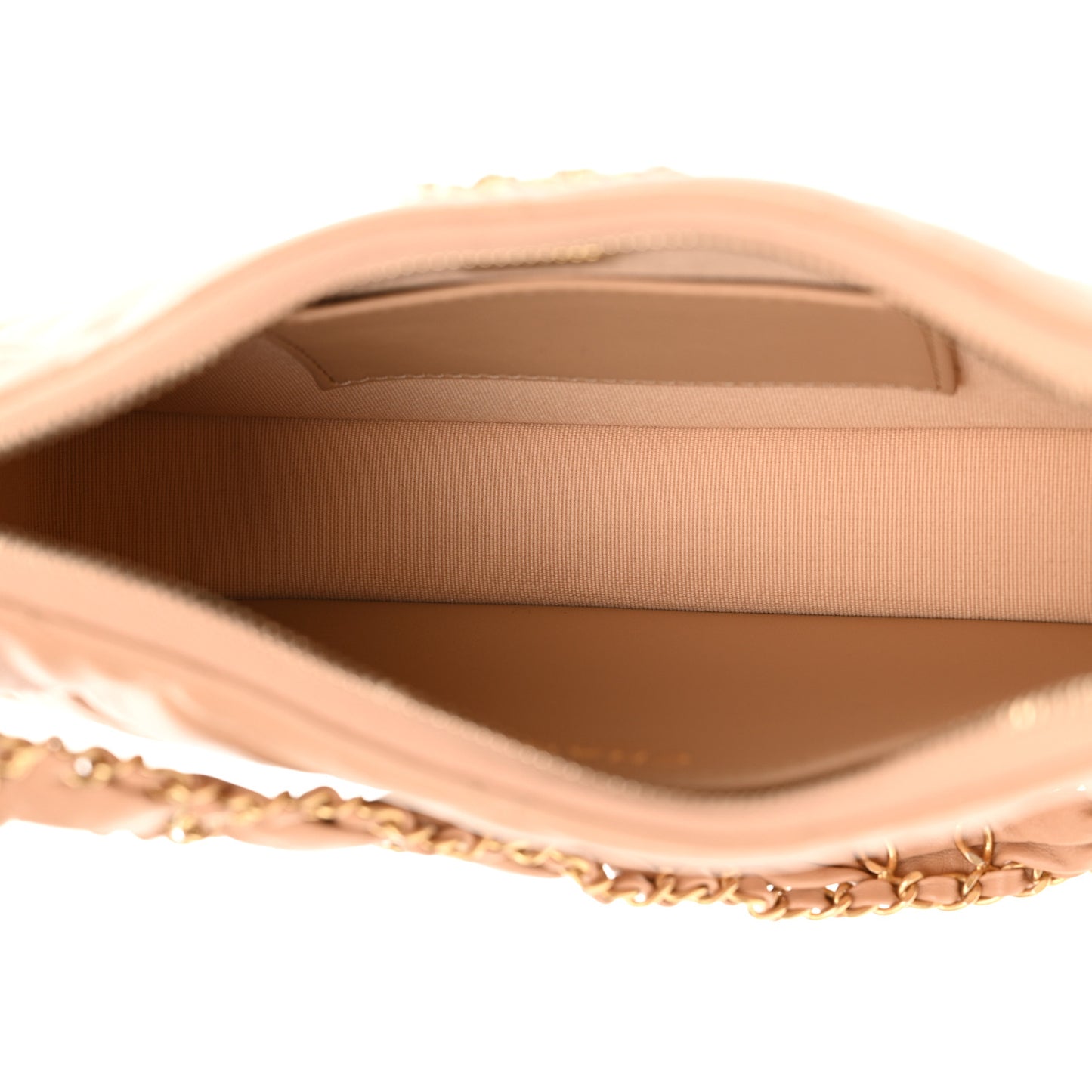 Crumpled Calfskin Quilted Braided CC Hobo Beige