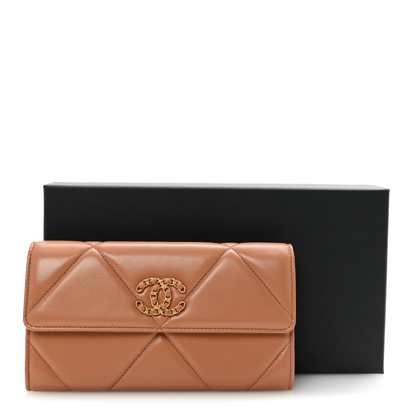 Lambskin Quilted Chanel 19 Flap Wallet Brown