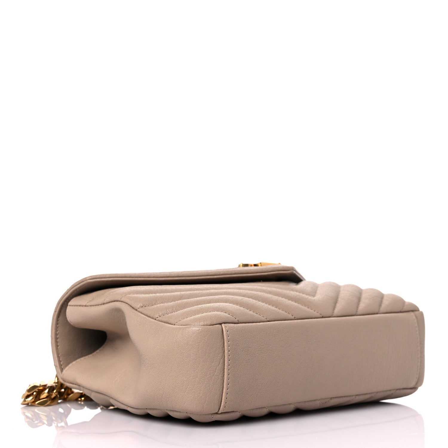 Saint Laurent Sheepskin Matelasse Chevron Monogram Medium College Bag Dark Beige 4 of 11