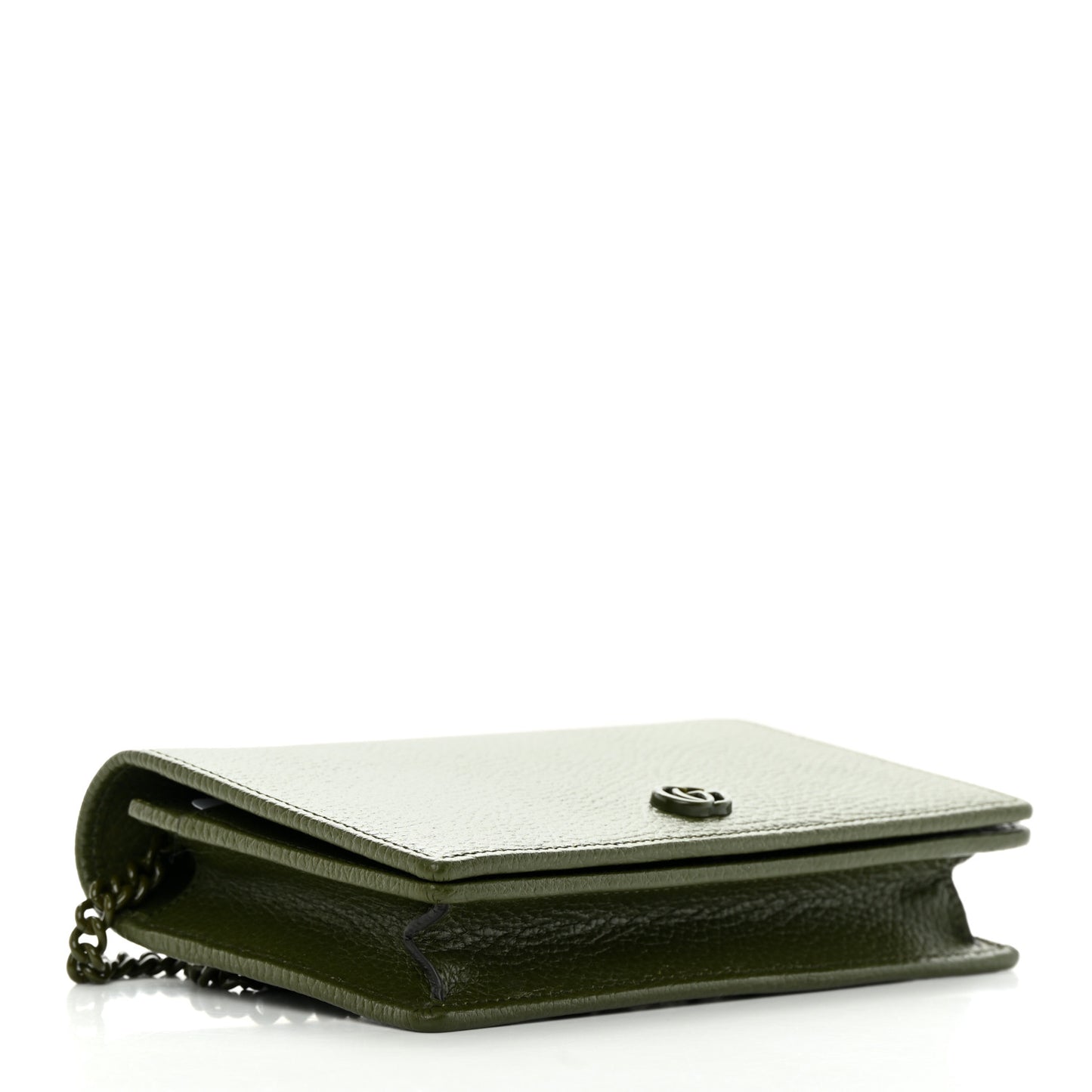 Dollar Calfskin Enamel Monochrome Mini GG Marmont Chain Wallet Military Wood
