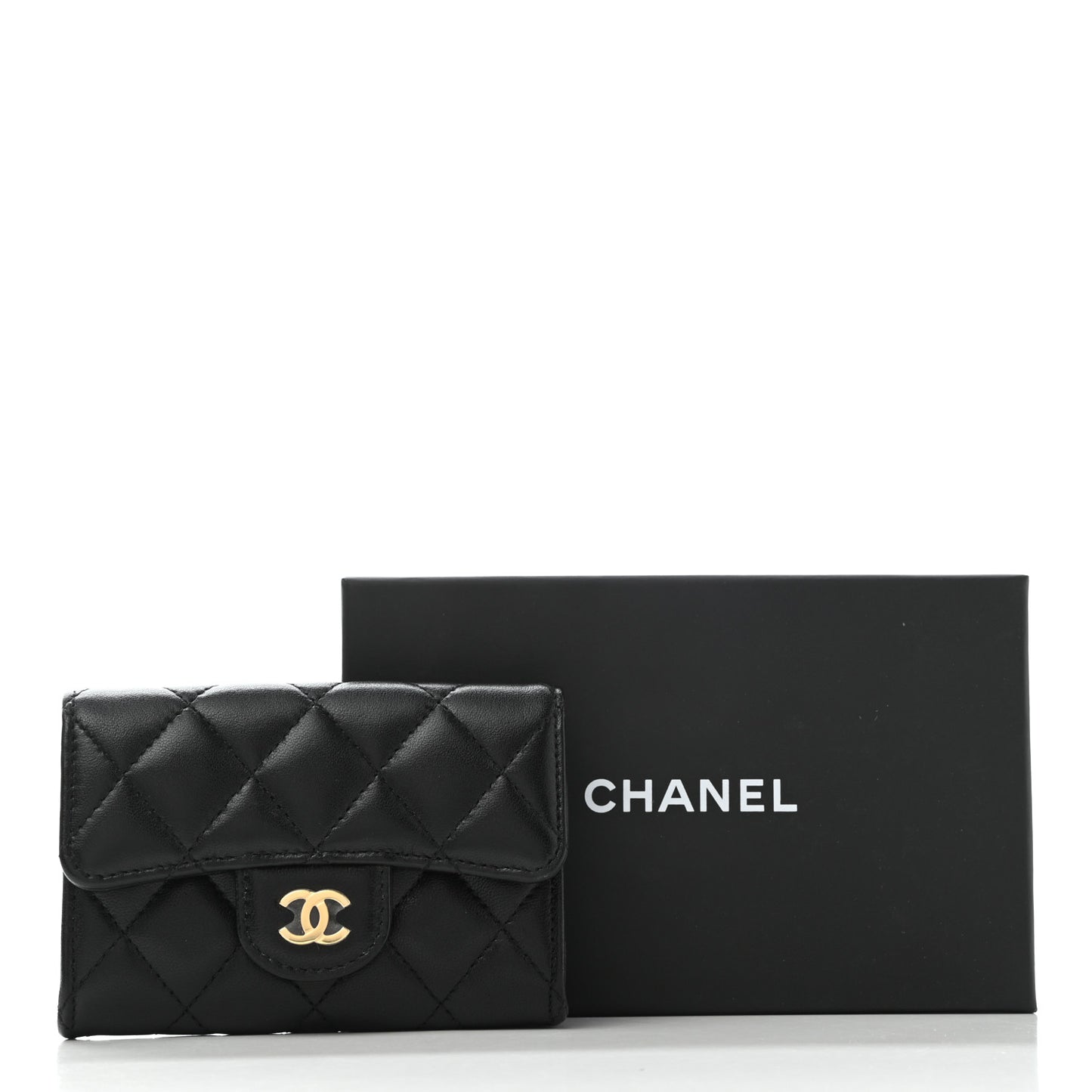 Lambskin Quilted Flap Card Holder Wallet Black
