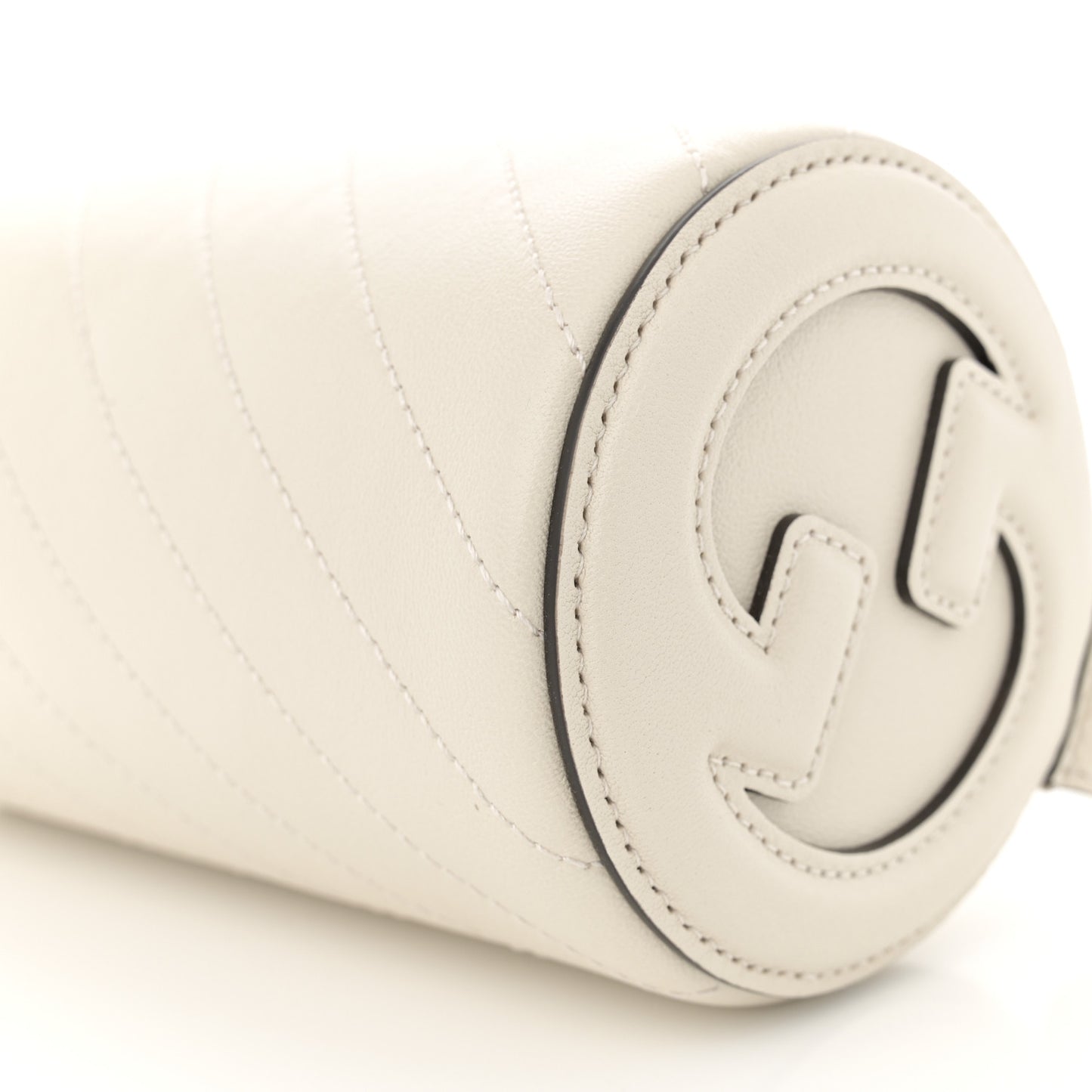 Sakai Be Green Calfskin Diagonal Stitched Mini Blondie Barrel Shoulder Bag Mystic White