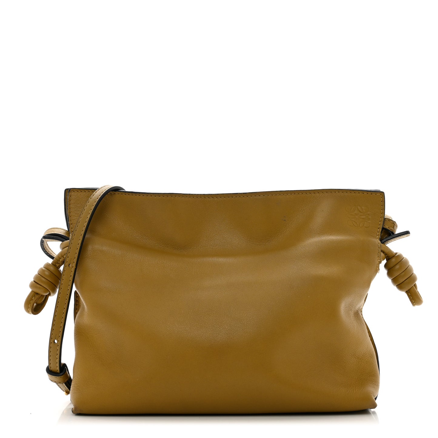 Calfskin Mini Flamenco Knot Clutch Ochre