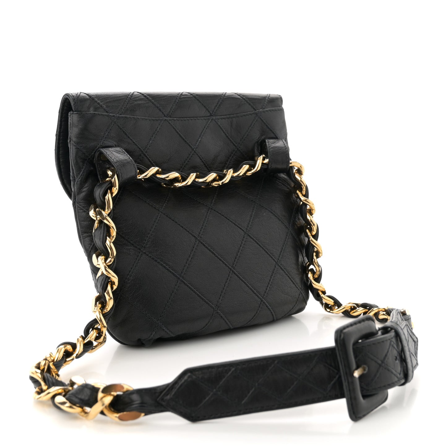 Lambskin Diamond Stitched Flap Waist Belt Bag 80 32 Black