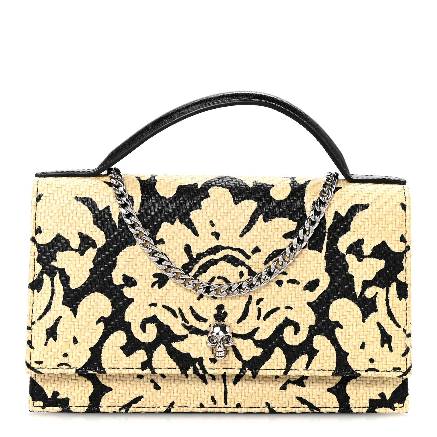 Alexander McQueen Woven Raffia Damask Print Medium Skull Top