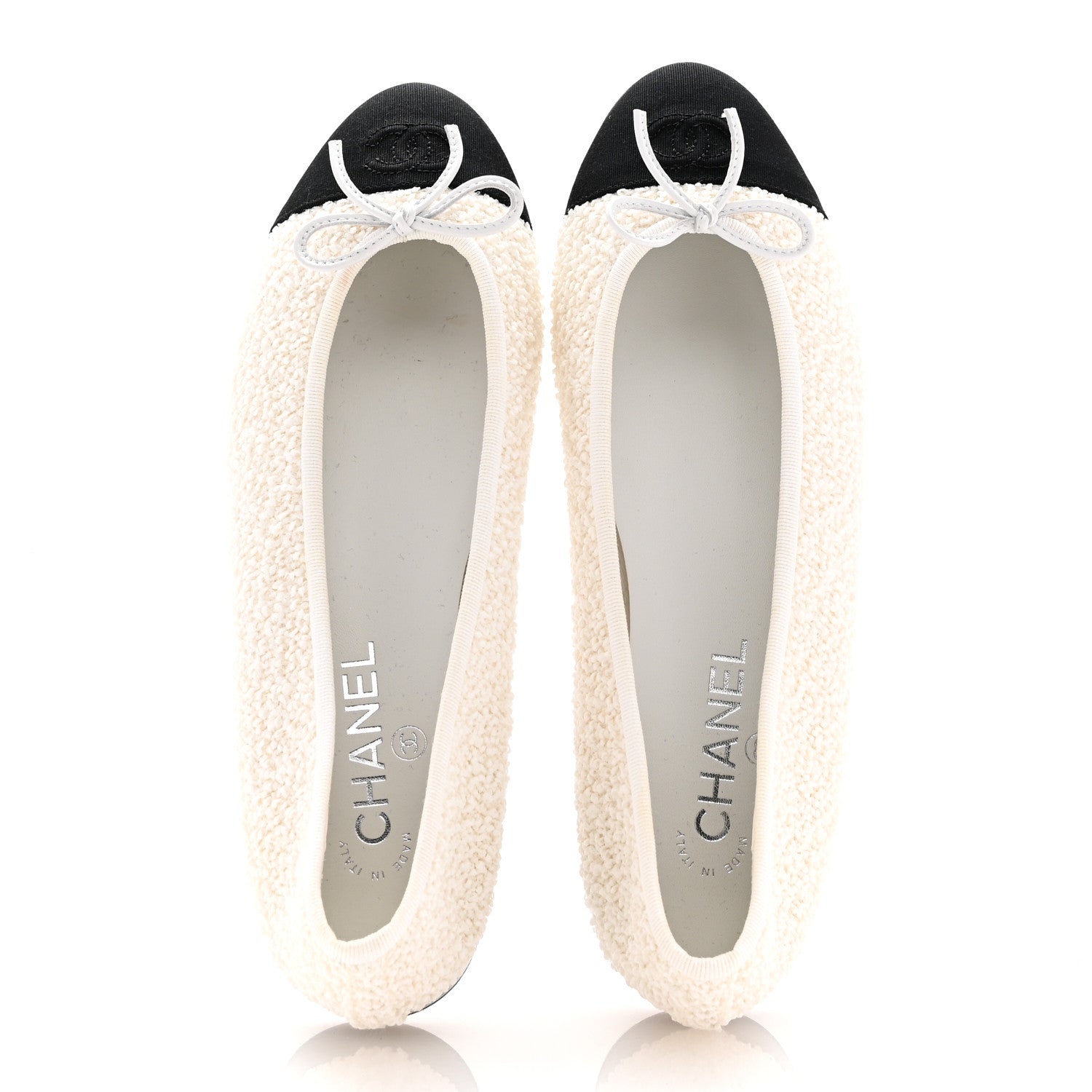 Chanel Cotton Tweed Grosgrain Cap Toe Ballerina Flats 40 White 2 of 12
