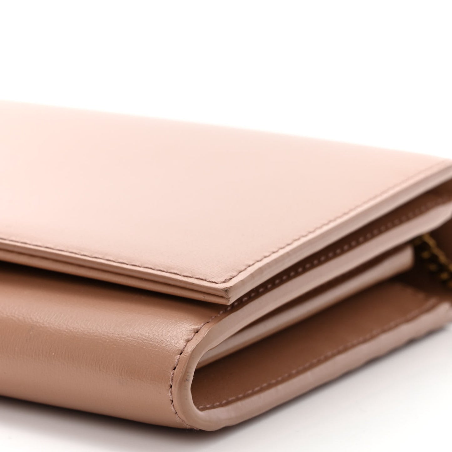 Glossy Calfskin Monogram Chain Wallet Dark Beige