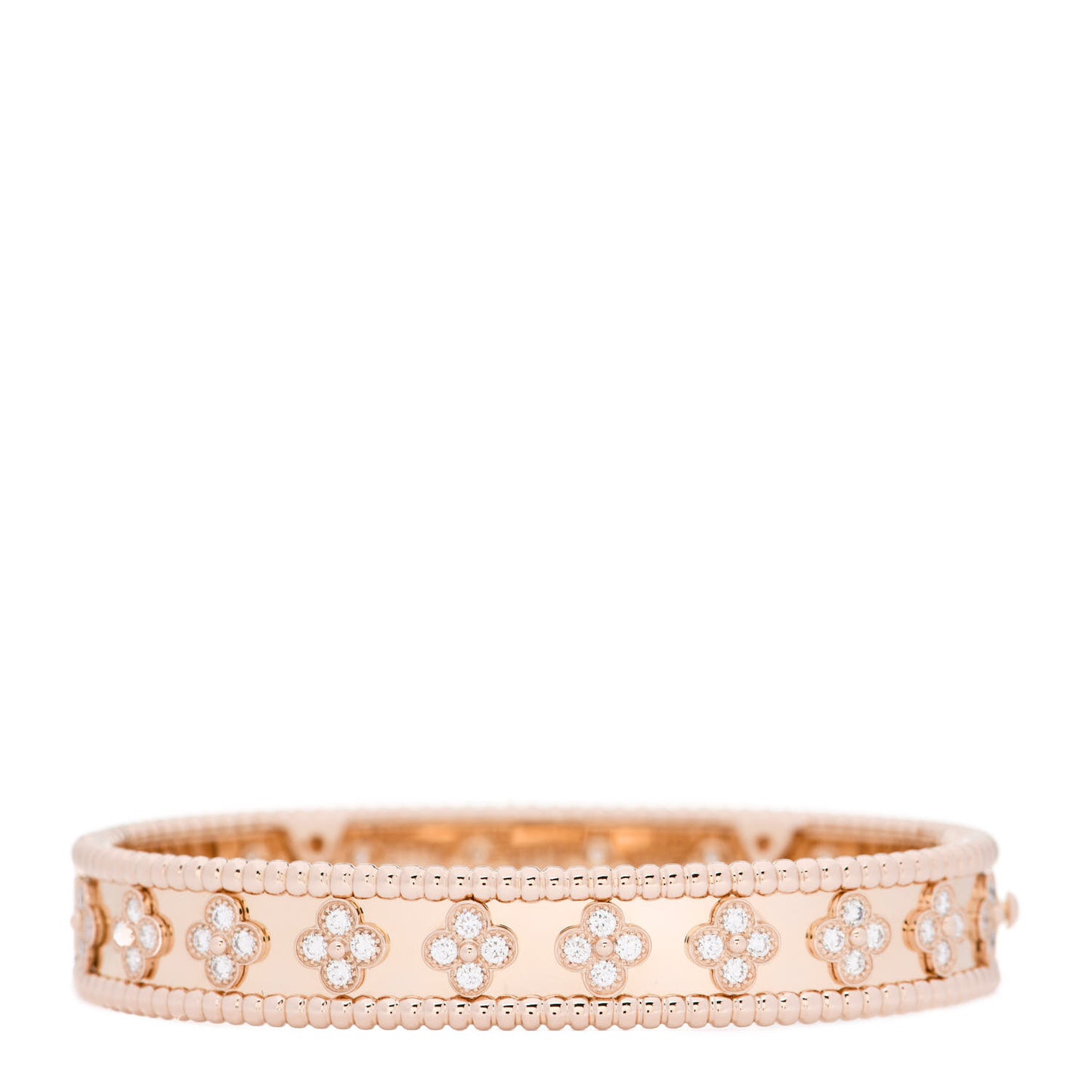 18K Rose Gold Diamond Perlee Clovers Bangle Bracelet M