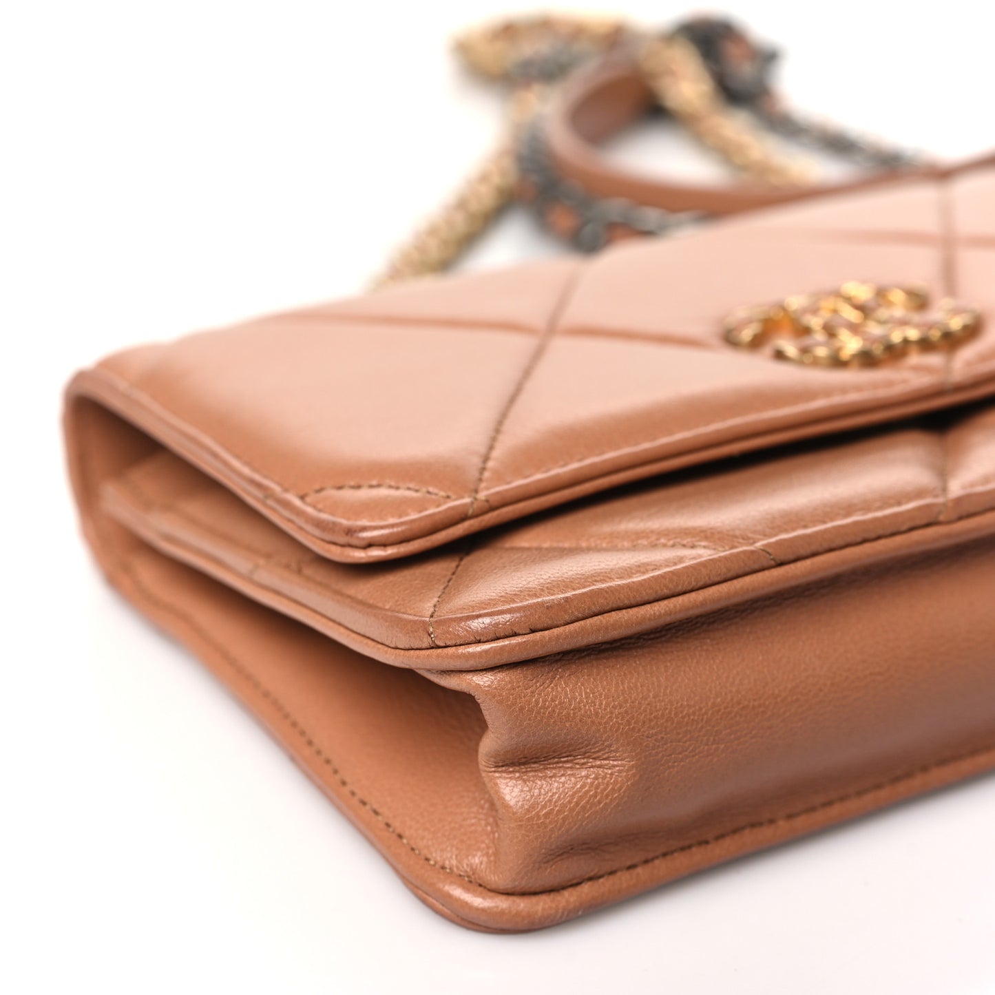 Lambskin Quilted Chanel 19 Wallet On Chain WOC Brown